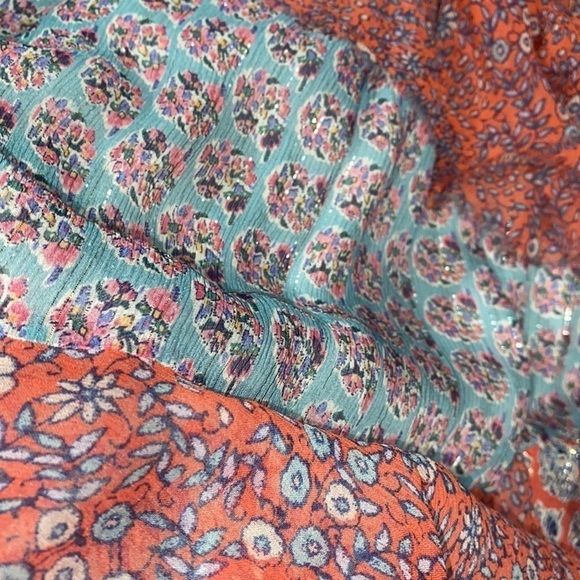 Rebecca Taylor dress patchwork tiered raw hem off the shoulder lined‎ 0 silk - Picture 8 of 9